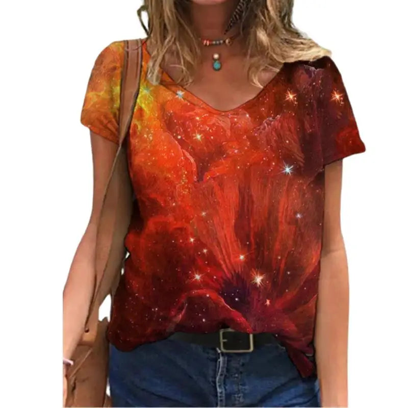 🌸 Women’s 3D Floral V-Neck T-Shirt – Summer Streetwear Chic in Full Bloom