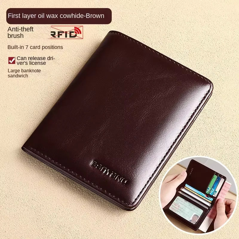 👛 Genuine Leather RFID Wallet – Slim, Minimalist, and Secure