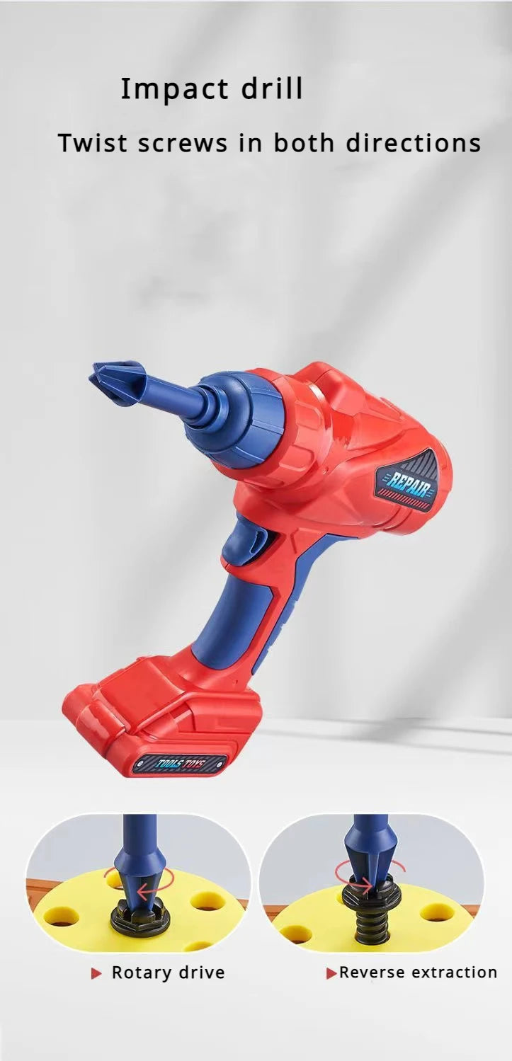 Kids Repair Toolbox Set with Simulation Electric Screwdriver And Drill Pretend Play Engineering Assembly Toy Educational gift
