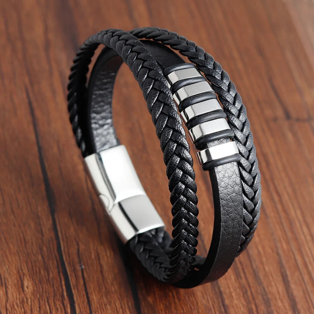 🔗 Braid Rope Leather Bracelet with Magnetic Buckle – Unisex Style & Elegance