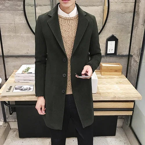 🧥 Men’s Long Cotton Coat – Classic Elegance Meets Modern Warmth