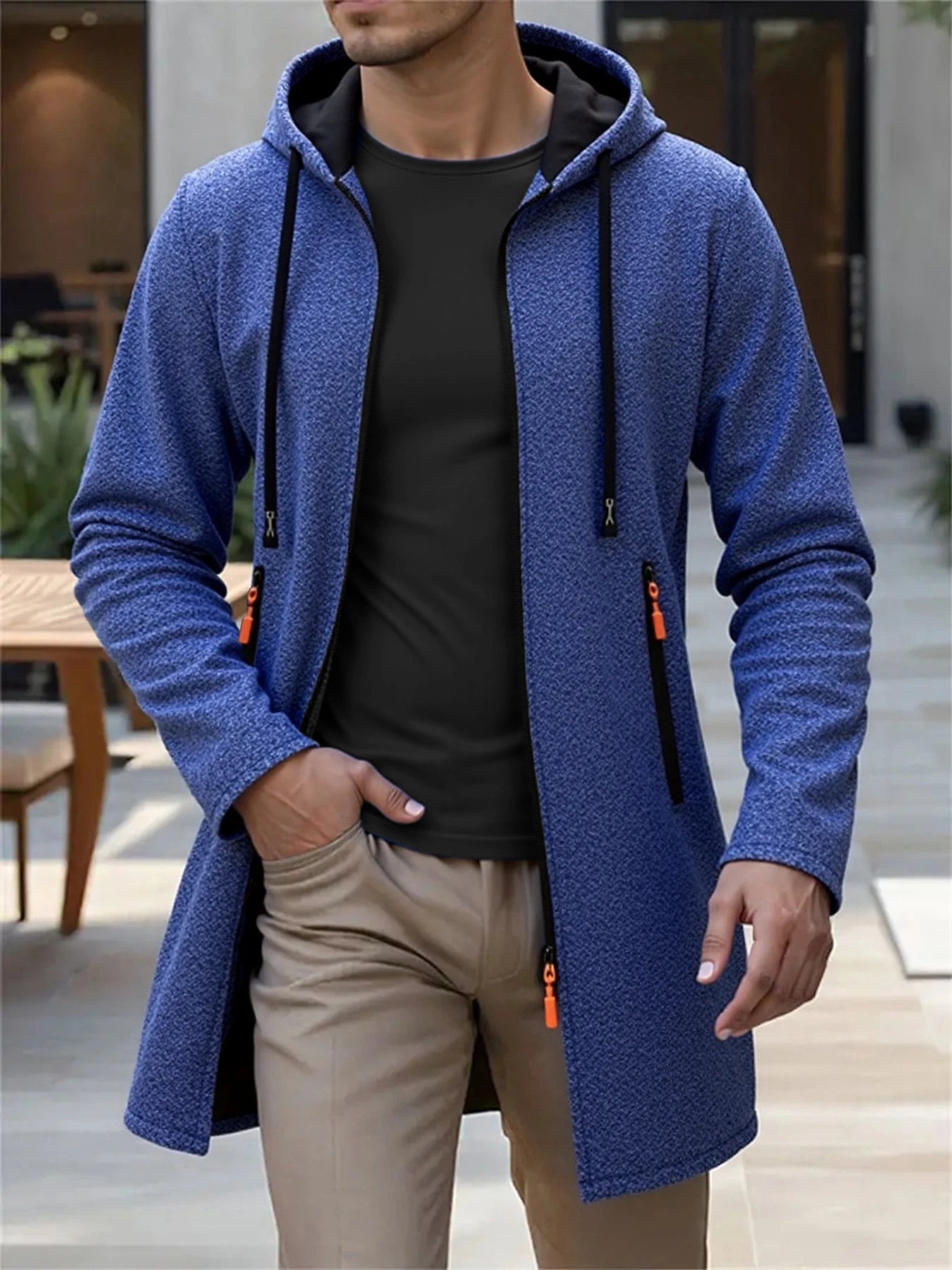 🧥 Men’s Hooded Long Knit Jacket – Streetwear Comfort Meets Everyday Style