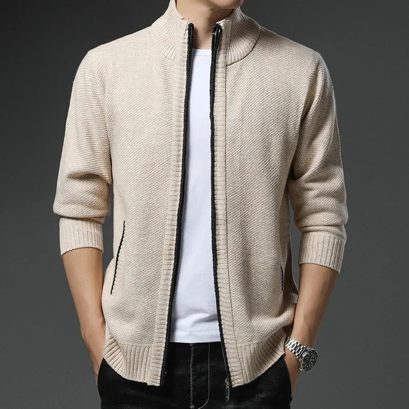 🧥 Men’s Fleece Cardigan Knitted Sweater – Trendy Full Zip Jacket for Fall & Winter
