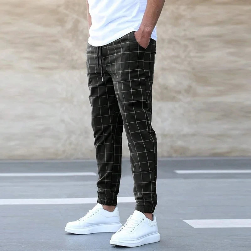 👖 Men’s 2025 Checkered Leg Tight Pants – Business Casual Meets Modern Comfort