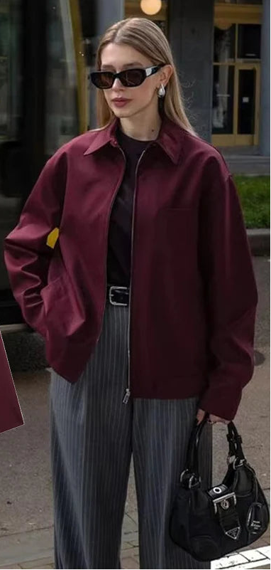 🧥 MUJER Retro Zipper Bomber Jacket for Women – Effortless Fall Fashion