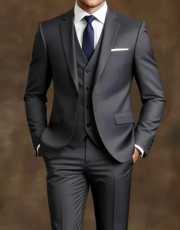 🕴️ Elegant Men's Slim Fit Tuxedo Set — Black Formal Suit for Weddings & Special Occasions