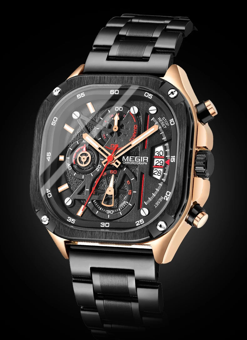 ⌚ MEGIR Silver Quartz Watch for Men – Stylish, Waterproof & Chronograph