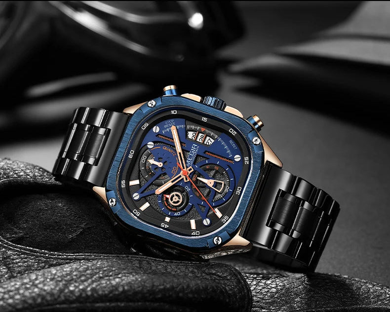 ⌚ MEGIR Silver Quartz Watch for Men – Stylish, Waterproof & Chronograph