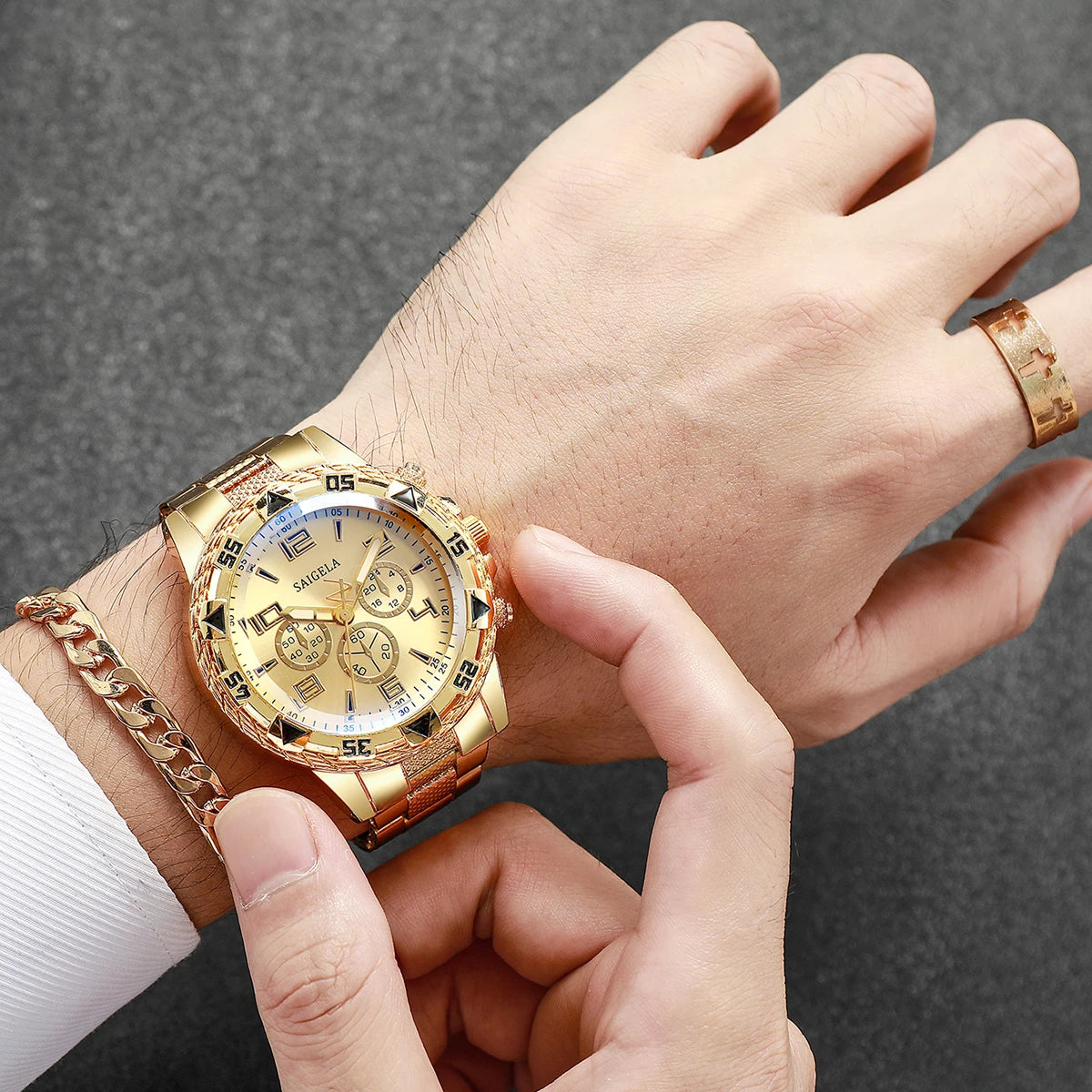 ⌚ 4PCS/Set Luxury Men’s Stainless Steel Watch & Jewelry Set