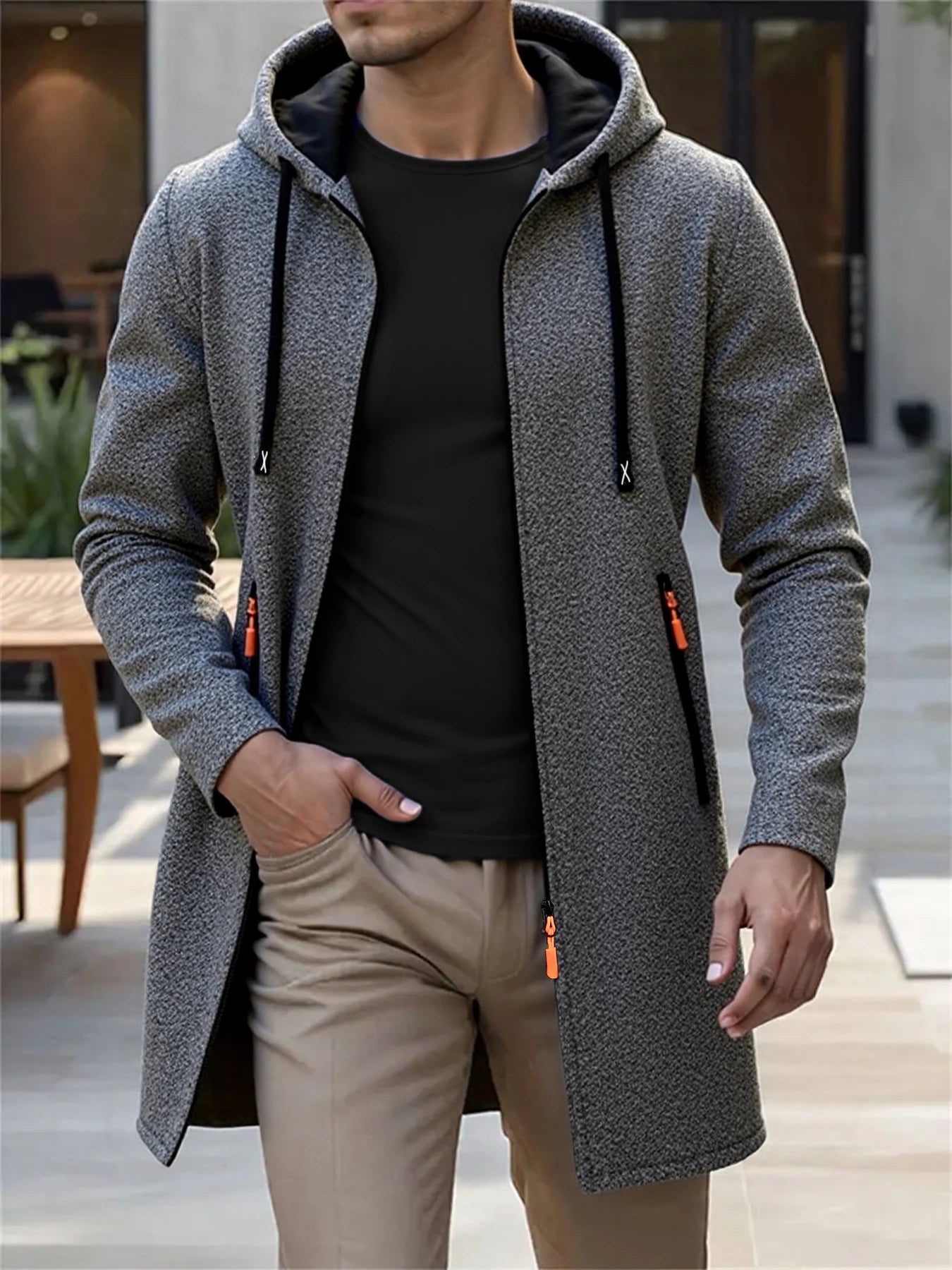 🧥 Men’s Hooded Long Knit Jacket – Streetwear Comfort Meets Everyday Style
