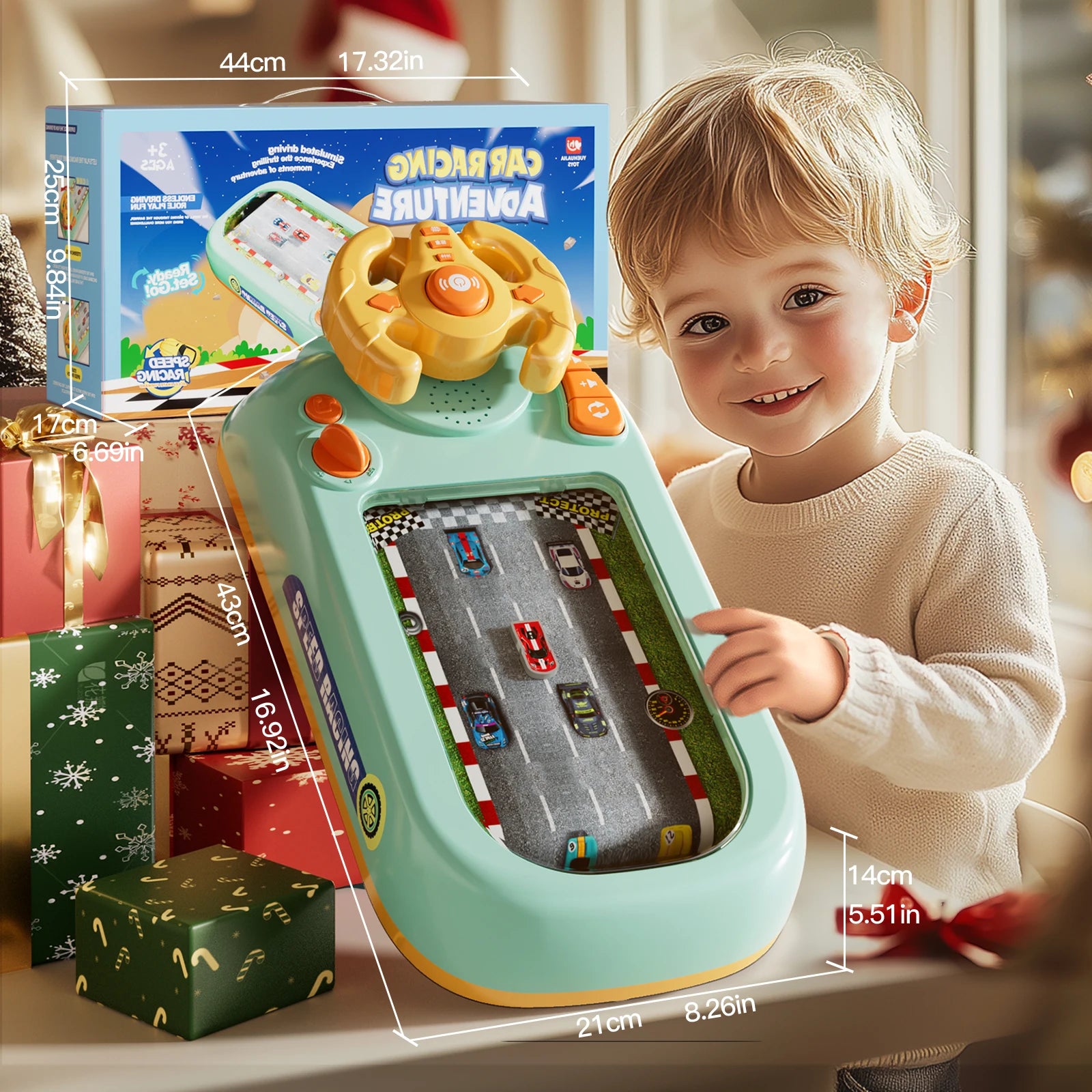 Children's steering wheel operation obstacle avoidance game machine simulates steering wheel racing car
