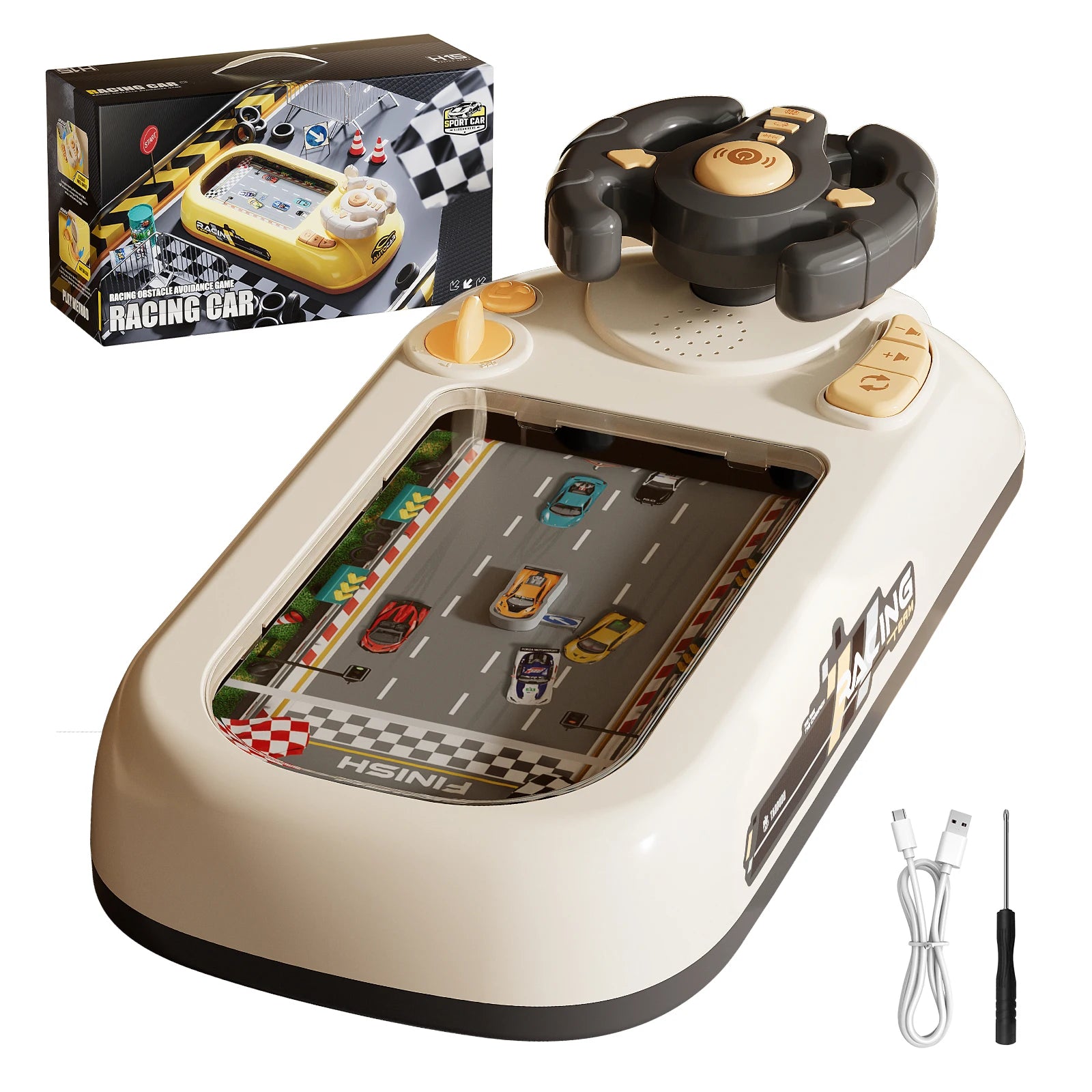 Children's steering wheel operation obstacle avoidance game machine simulates steering wheel racing car