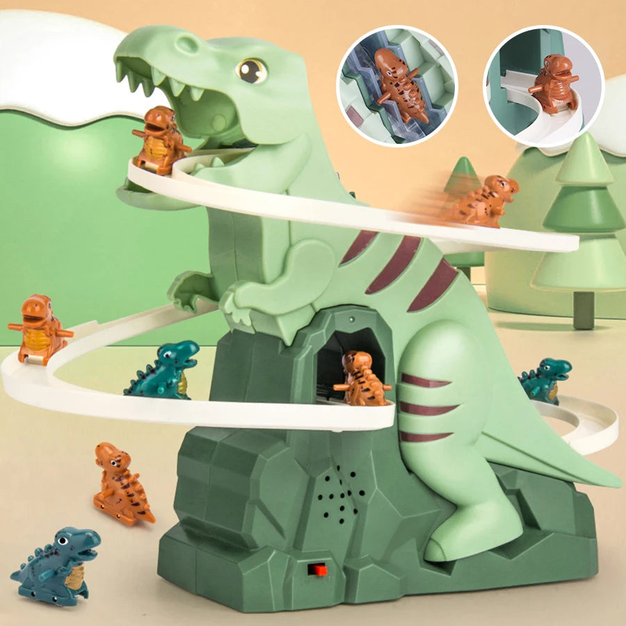 Dinosaur climbing slide music toy with 3 dinosaurs, puzzle fun electric slide toy car, Halloween boy and girl Christmas gift