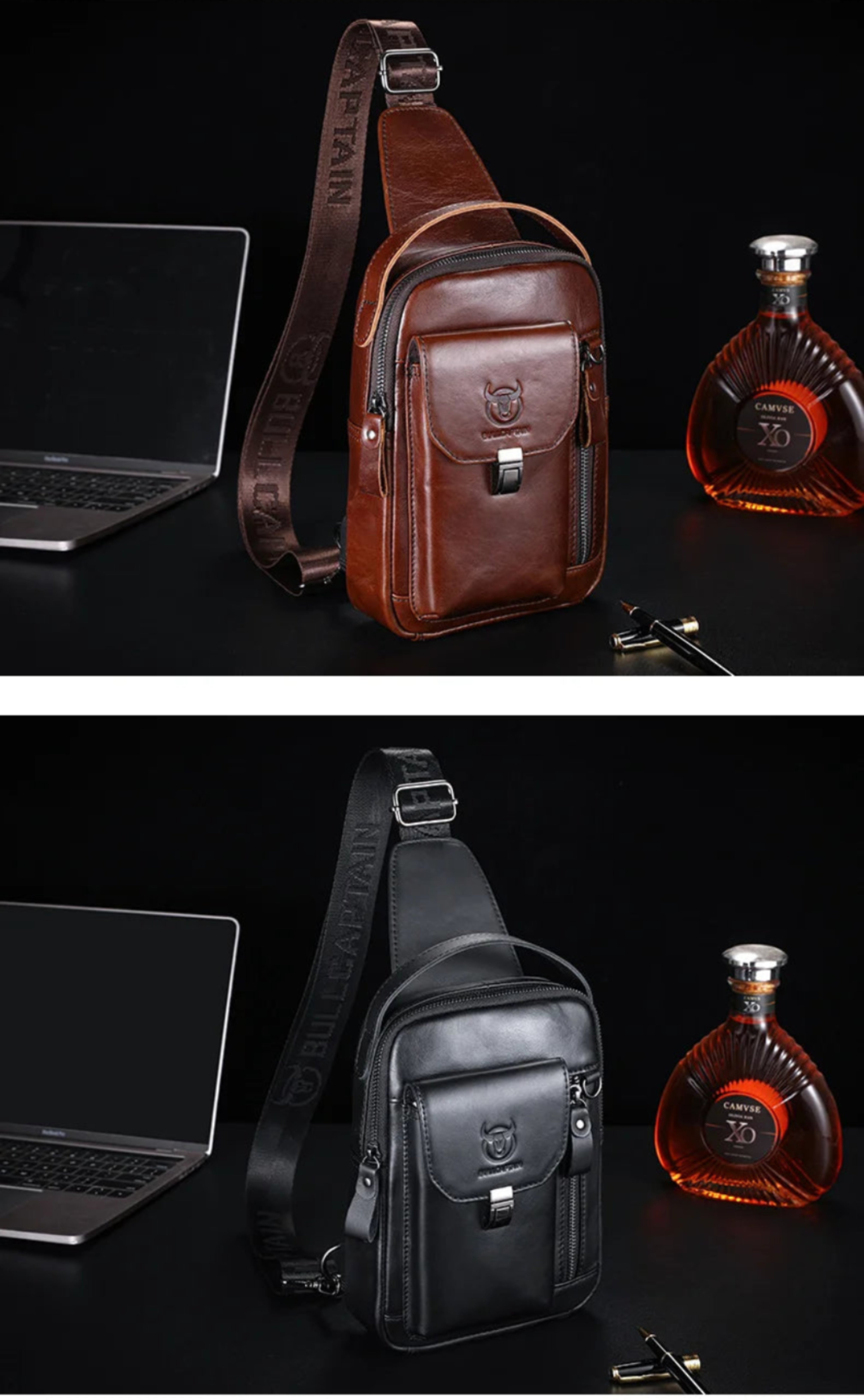 🦾 Men’s Genuine Leather Chest Bag – Retro Style Meets Modern Function