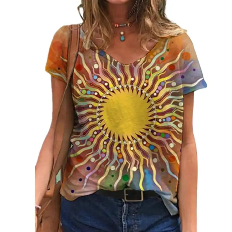 🌸 Women’s 3D Floral V-Neck T-Shirt – Summer Streetwear Chic in Full Bloom