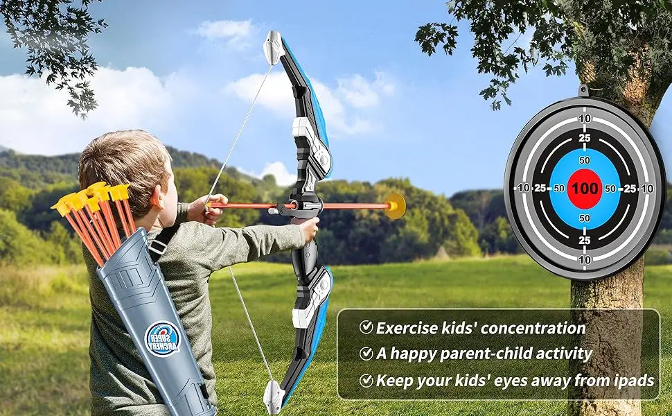 Kids Bow and Arrow Set, LED Light Up Archery Toys Set for Kids Ages 4-8 8-12, with 10 Suction Cup Arrows, Target & Quiver, Boys