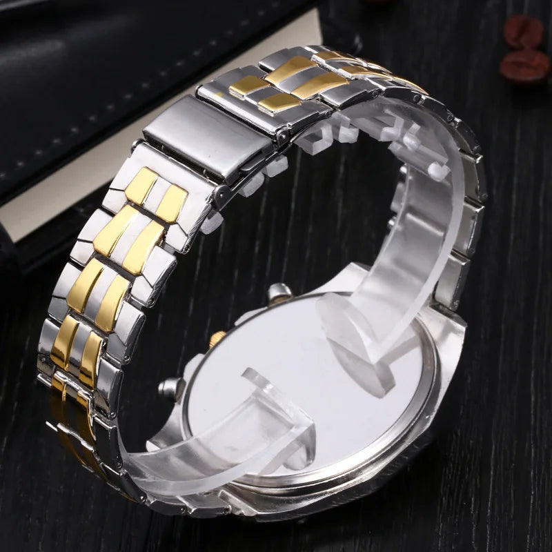 ⌚ Men’s Silver-Gold Quartz Watch – Timeless Elegance Meets Everyday Power