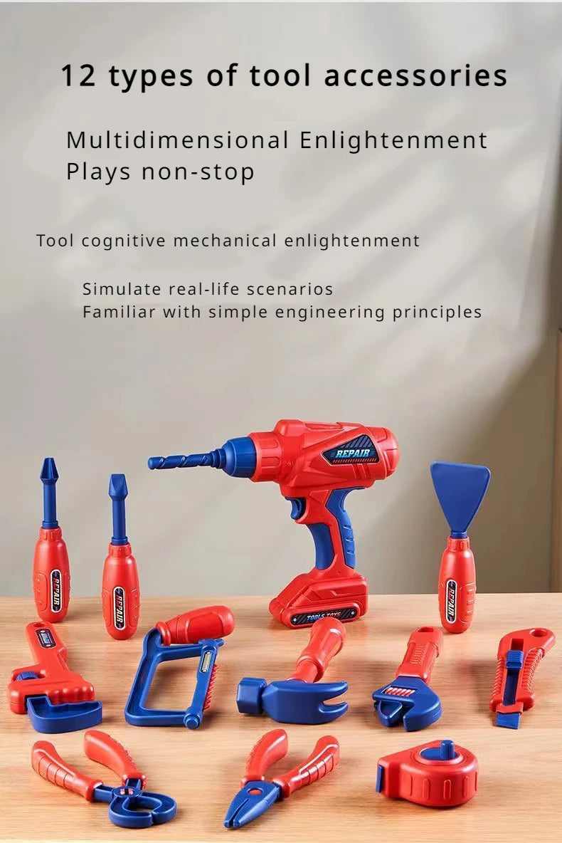 Kids Repair Toolbox Set with Simulation Electric Screwdriver And Drill Pretend Play Engineering Assembly Toy Educational gift