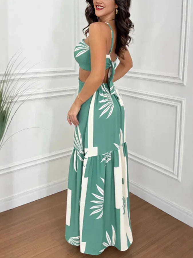 🌴 Tropical Goddess – Backless Halter Maxi Dress