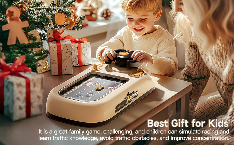 Children's steering wheel operation obstacle avoidance game machine simulates steering wheel racing car
