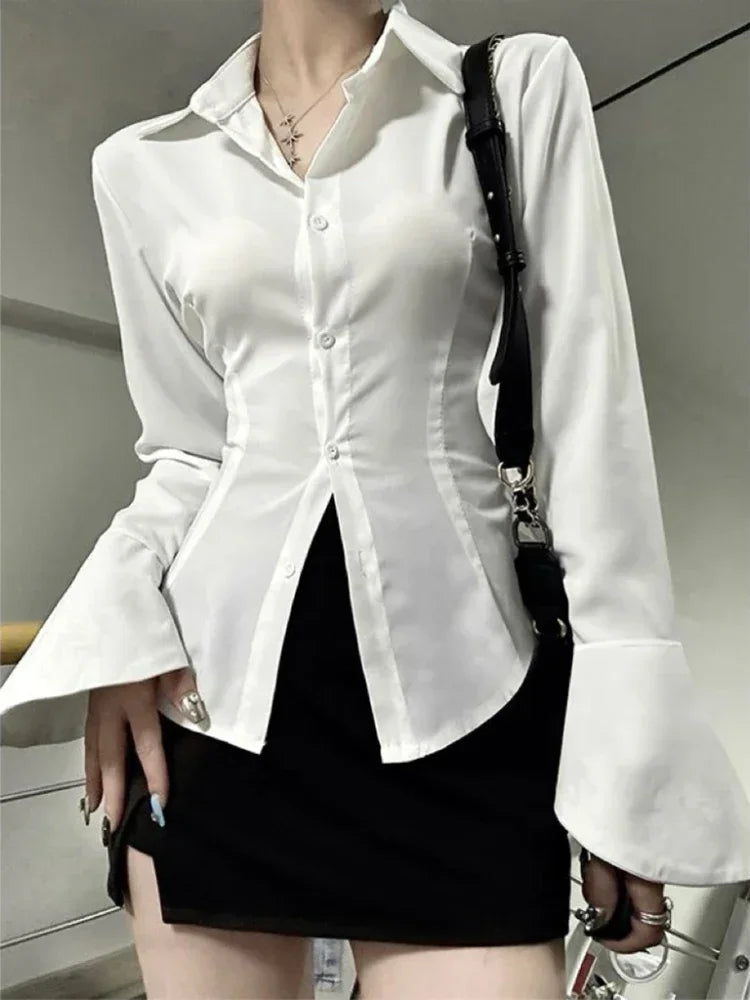 💃 Sexy Slim Flared Sleeve Women's Shirt – Elegance Meets Modern Flair