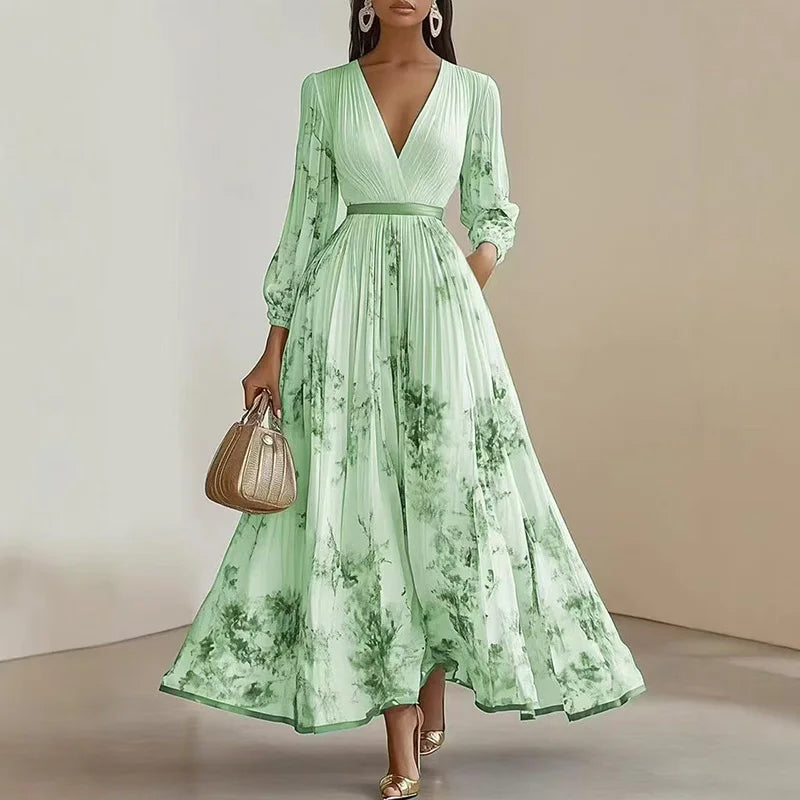🌸 Spring Boho Maxi Dress – Elegant Floral Long Sleeve A-Line Beauty