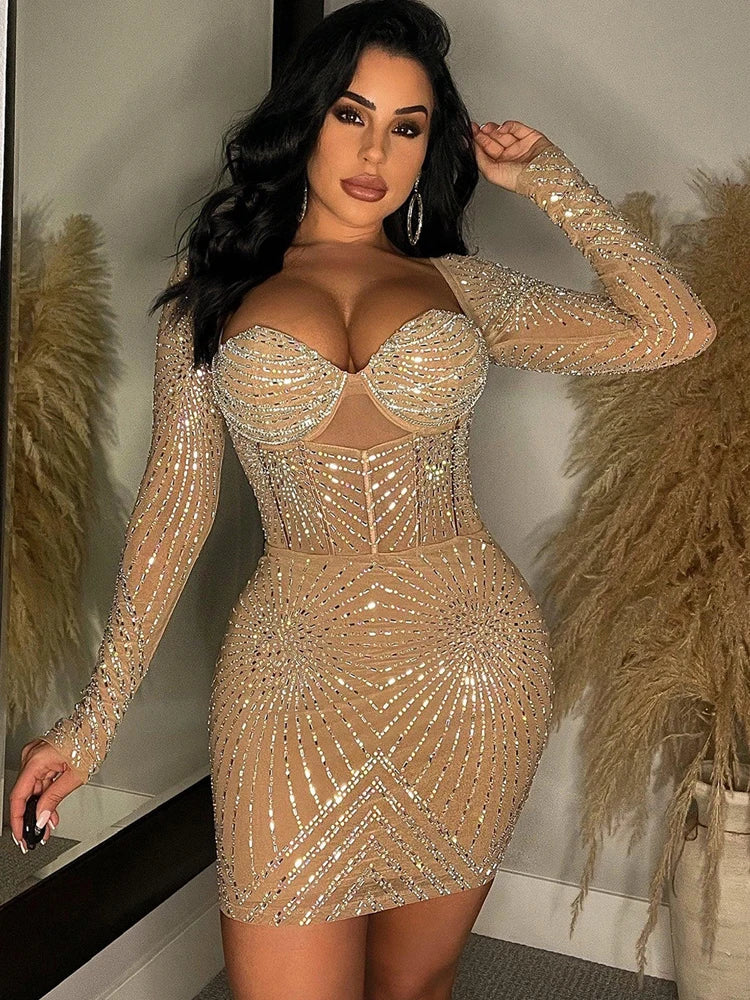 💎 Luxury Black Rhinestone Party Dress
