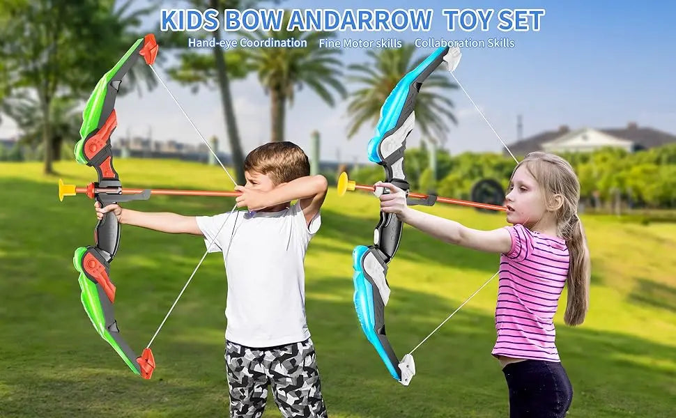 Kids Bow and Arrow Set, LED Light Up Archery Toys Set for Kids Ages 4-8 8-12, with 10 Suction Cup Arrows, Target & Quiver, Boys
