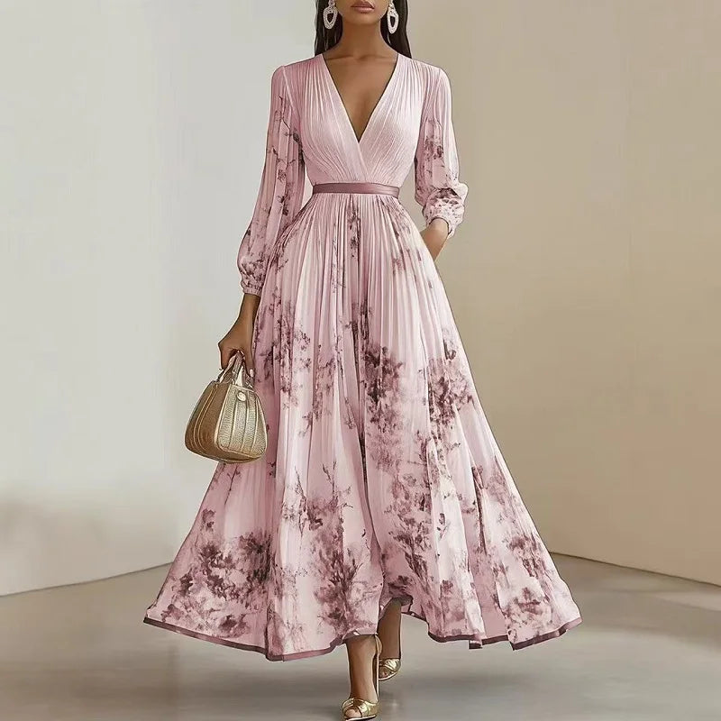 🌸 Spring Boho Maxi Dress – Elegant Floral Long Sleeve A-Line Beauty