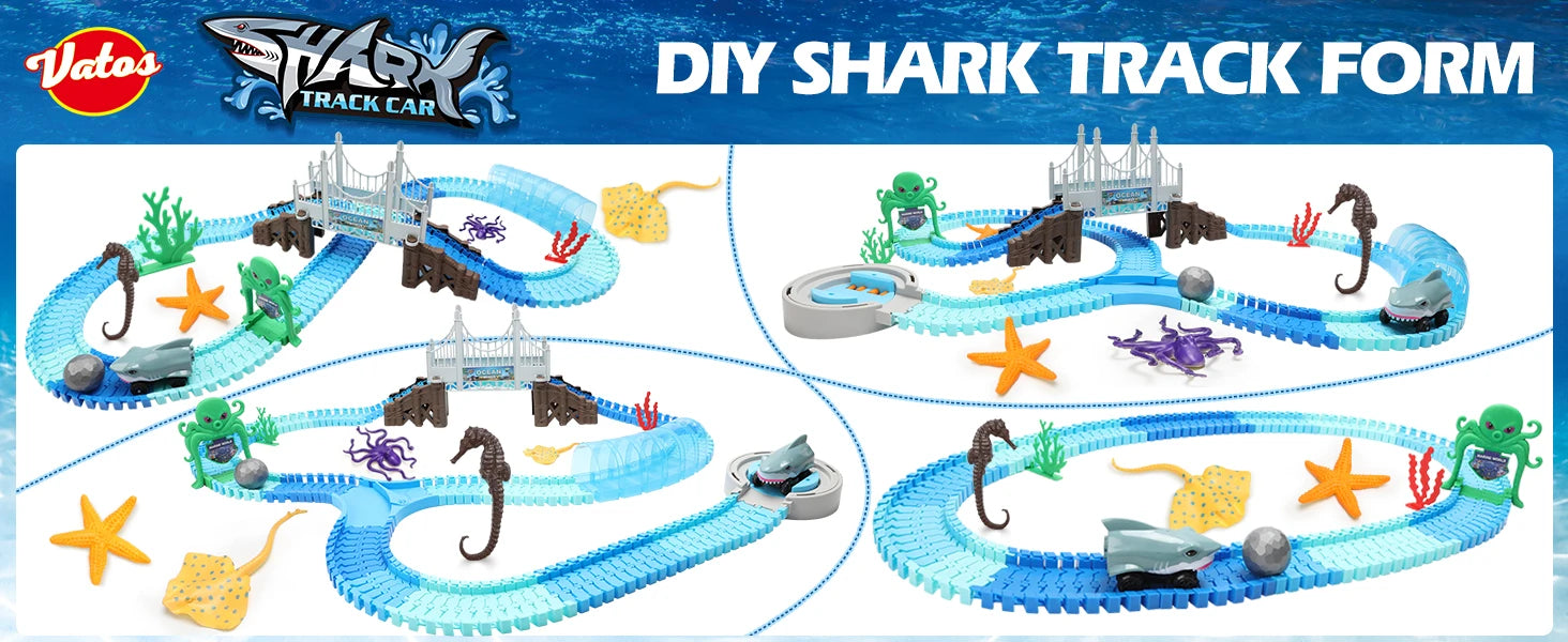 🦈🏎️ VATOS Shark Race Car Toy – Bendable & Flexible Racetrack Set!
