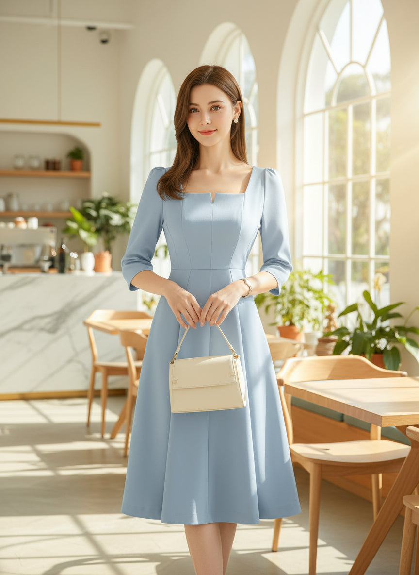 💃 Elegant Square Collar Summer Dress