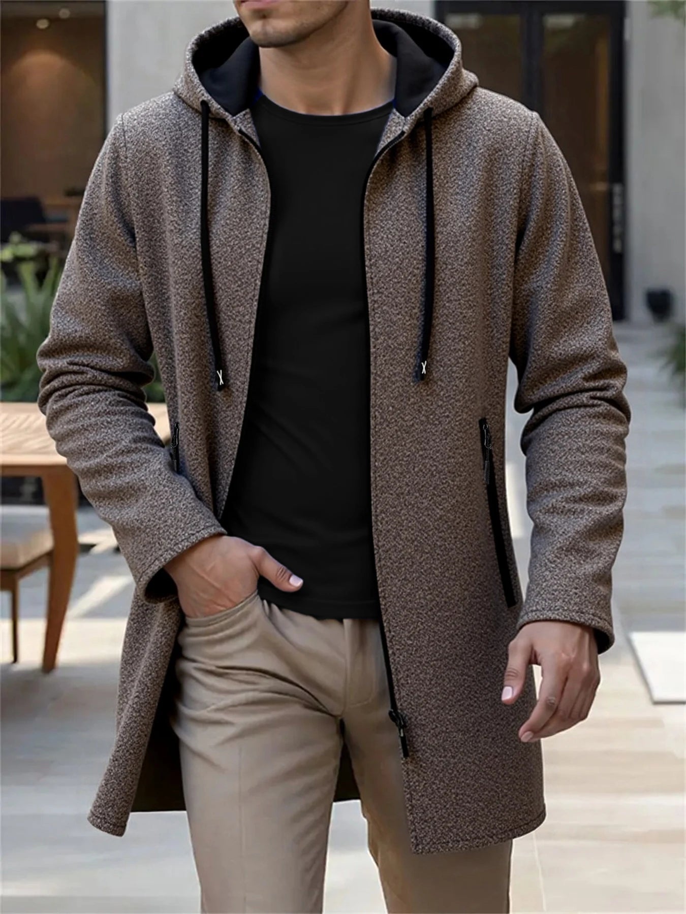 🧥 Men’s Hooded Long Knit Jacket – Streetwear Comfort Meets Everyday Style