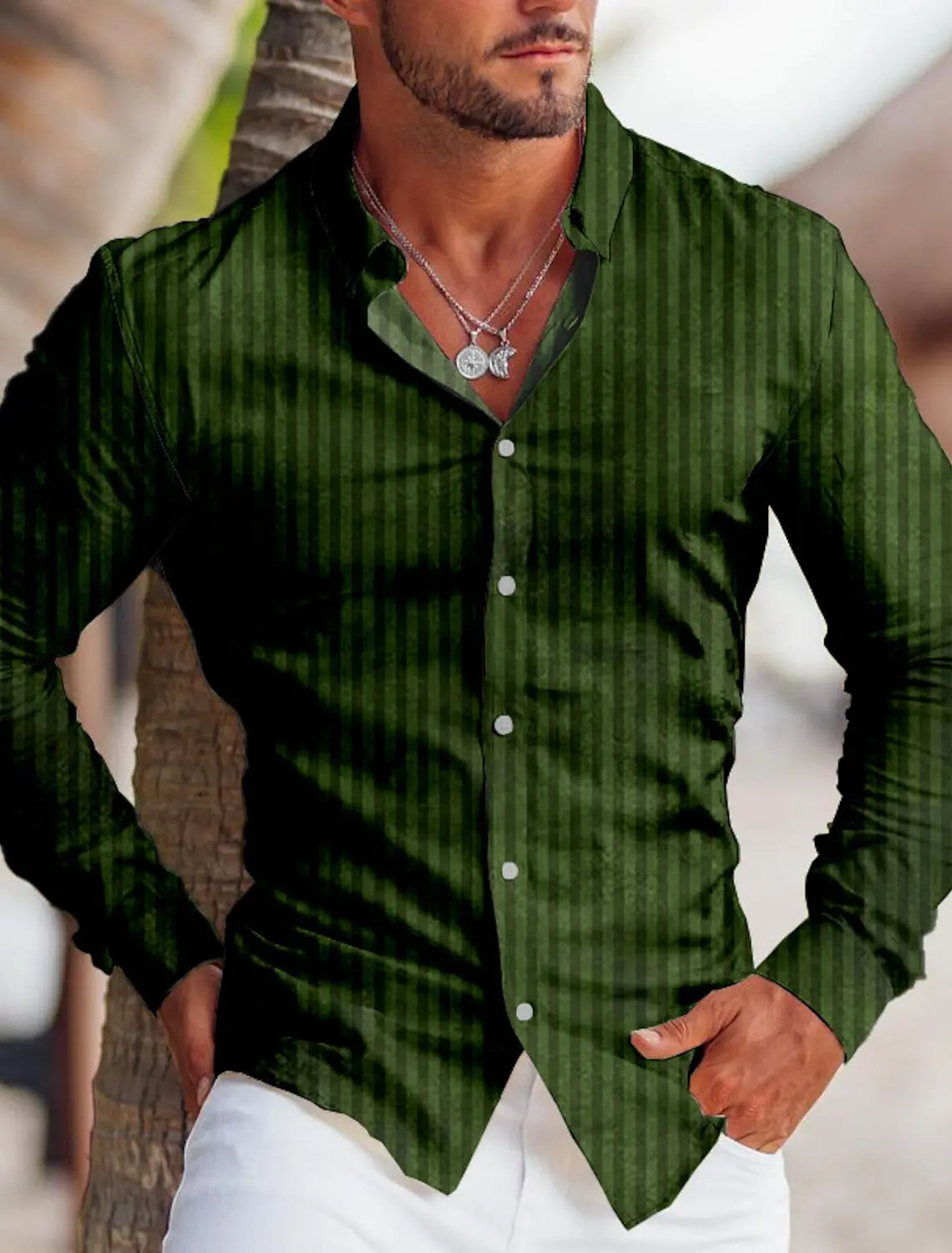 👕 Men’s Spring 3D Printed Striped Lapel Long Shirt — Casual Single-Breasted Button Cardigan