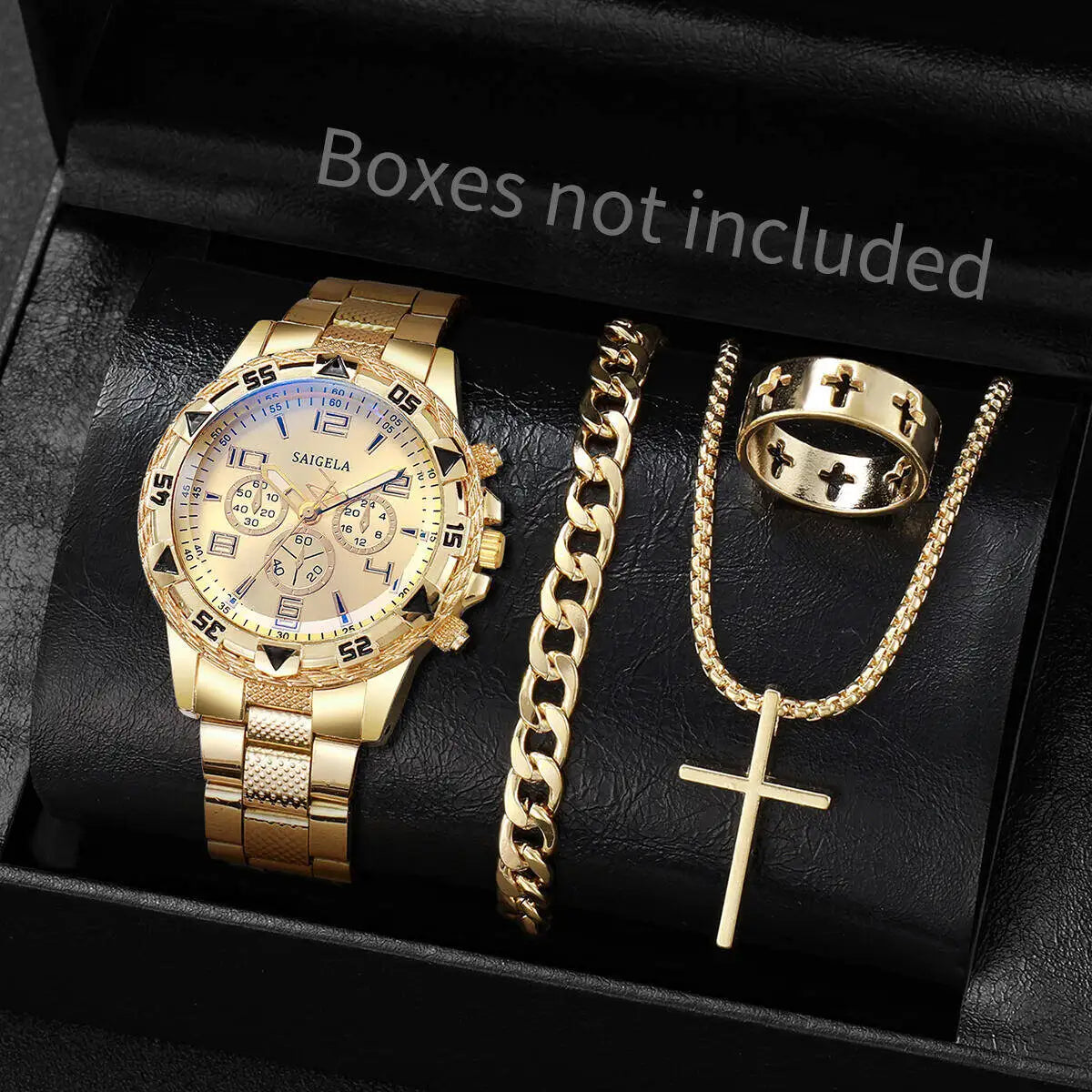 ⌚ 4PCS/Set Luxury Men’s Stainless Steel Watch & Jewelry Set