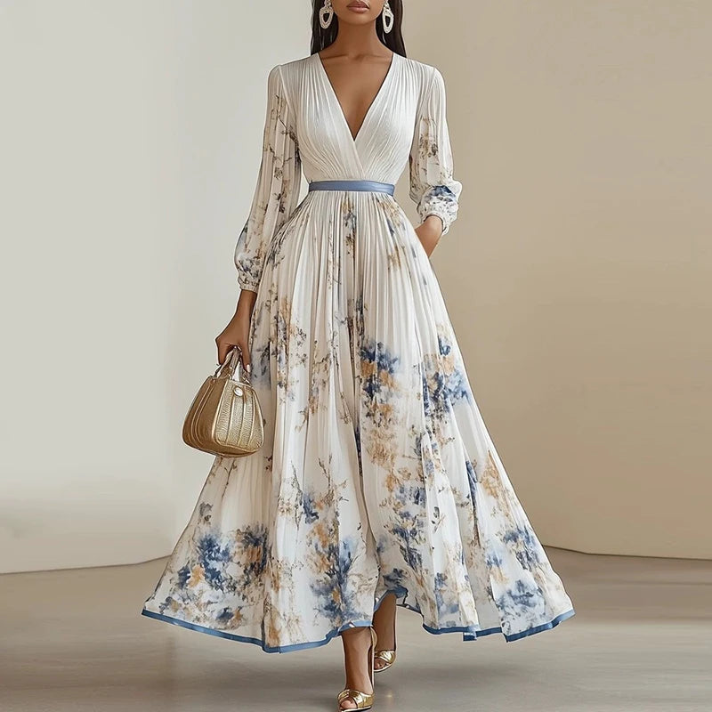 🌸 Spring Boho Maxi Dress – Elegant Floral Long Sleeve A-Line Beauty