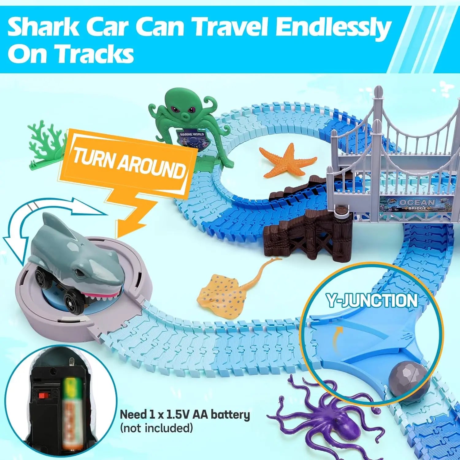 🦈🏎️ VATOS Shark Race Car Toy – Bendable & Flexible Racetrack Set!