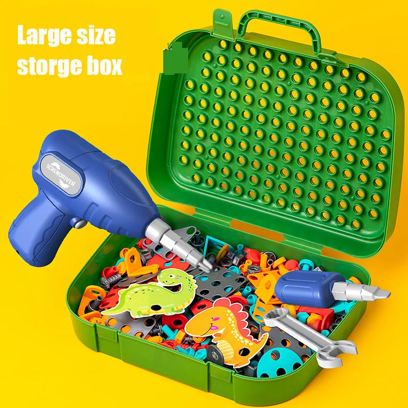 230pcs/228pcs Children DIY Tool Toys Set Electric Drill Screw Nuts 3D Puzzle Toy Pretend Play Tool Kits 2D/3D Educational Toy