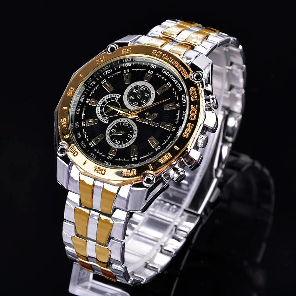 ⌚ Men’s Silver-Gold Quartz Watch – Timeless Elegance Meets Everyday Power