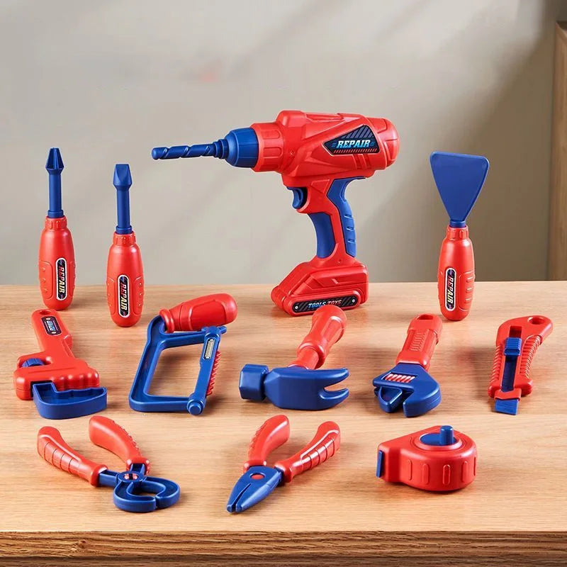 Kids Repair Toolbox Set with Simulation Electric Screwdriver And Drill Pretend Play Engineering Assembly Toy Educational gift