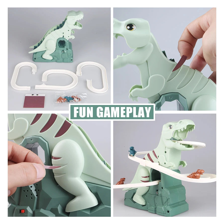 Dinosaur climbing slide music toy with 3 dinosaurs, puzzle fun electric slide toy car, Halloween boy and girl Christmas gift