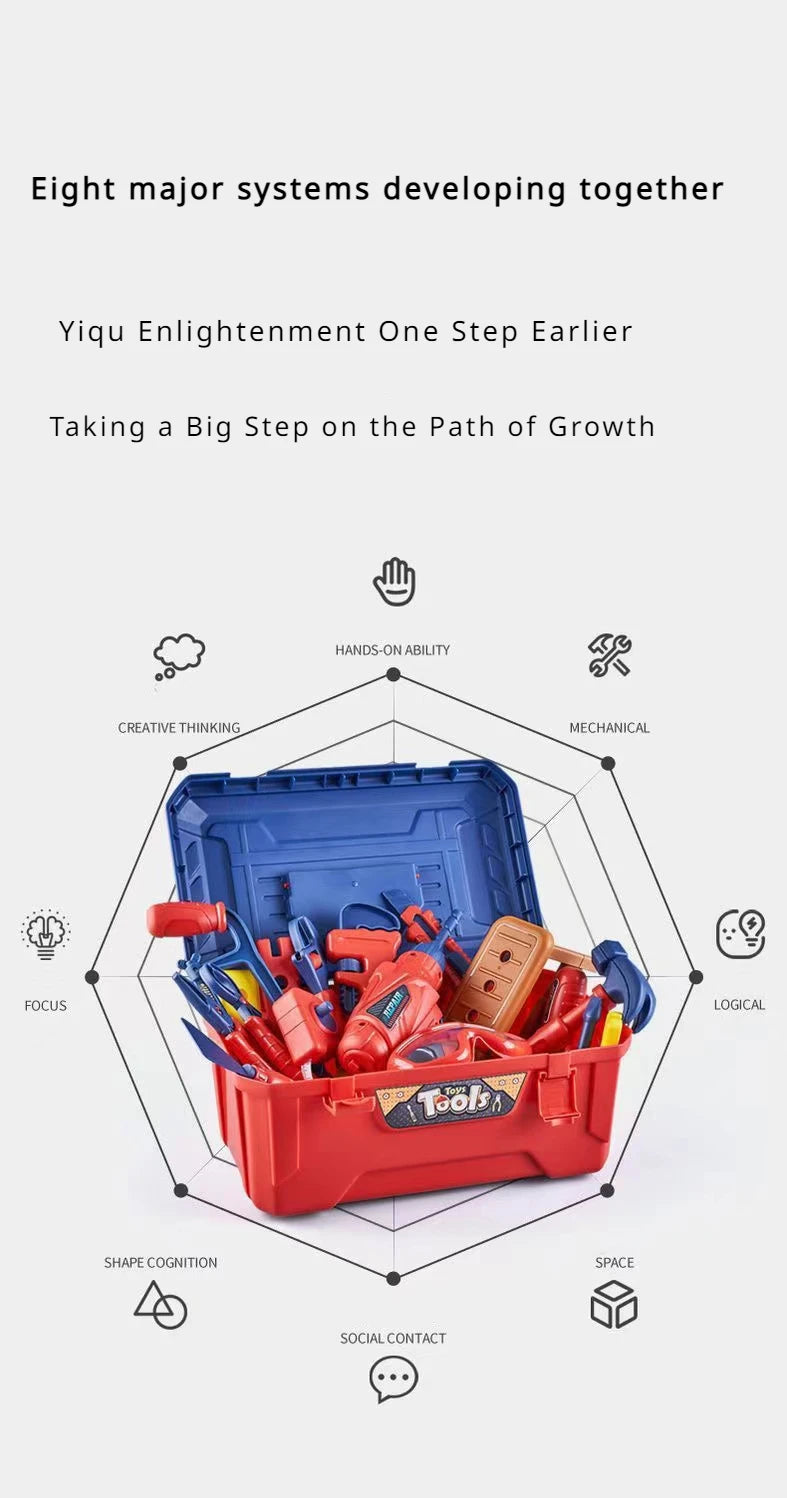 Kids Repair Toolbox Set with Simulation Electric Screwdriver And Drill Pretend Play Engineering Assembly Toy Educational gift