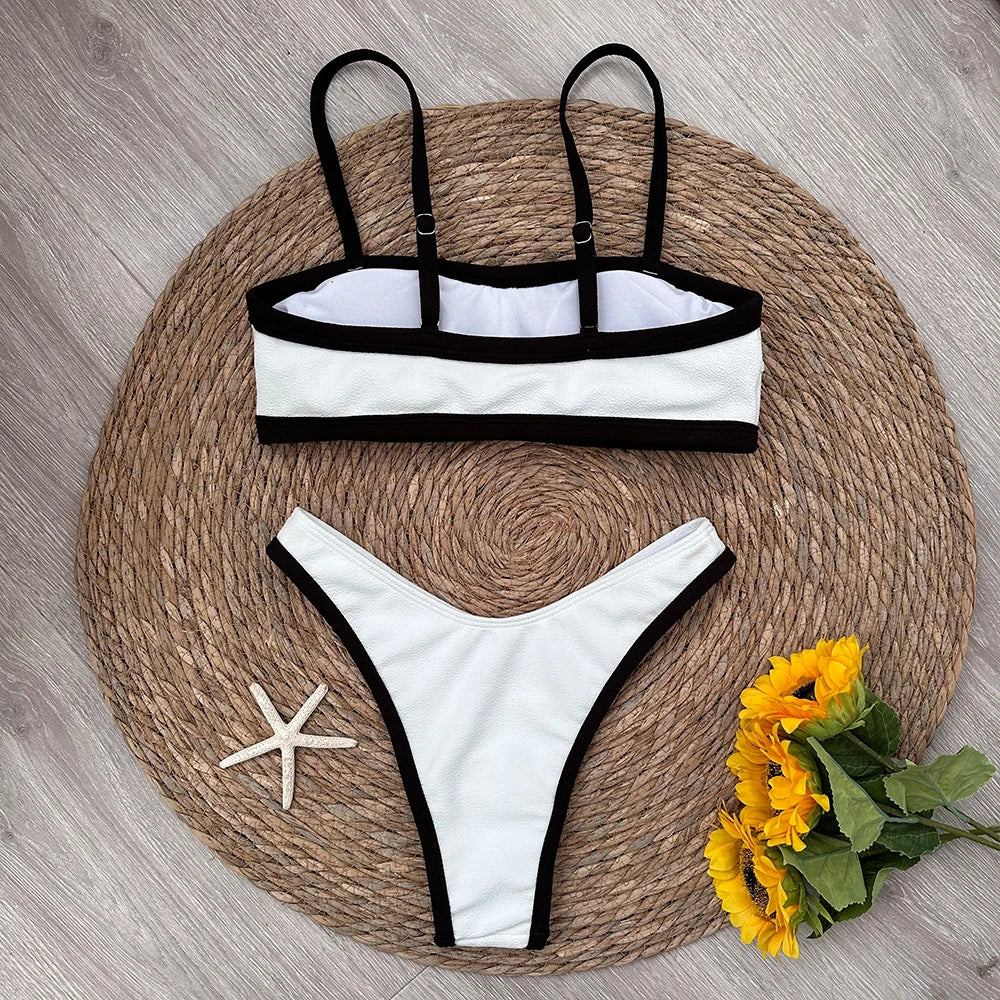 🖤 Black & White Micro Brazilian Bikini Set