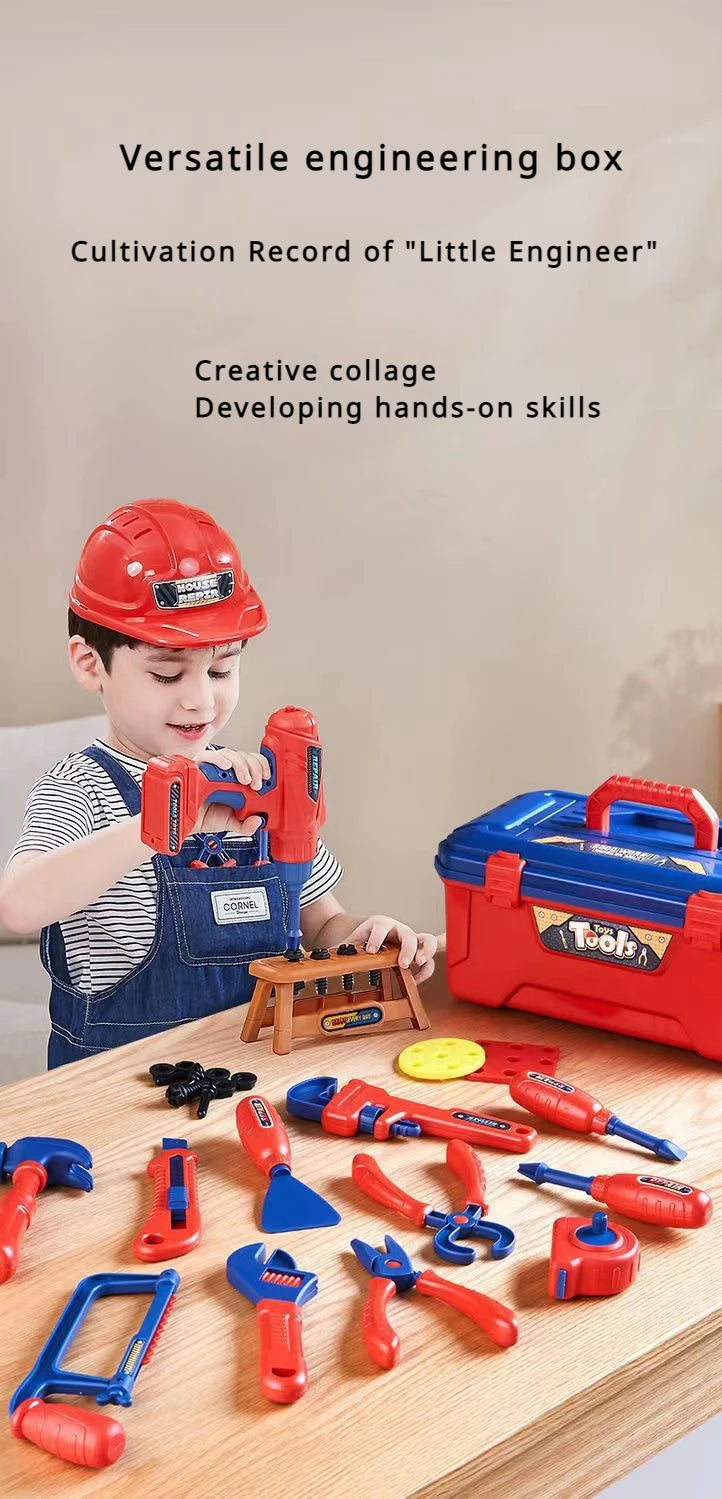 Kids Repair Toolbox Set with Simulation Electric Screwdriver And Drill Pretend Play Engineering Assembly Toy Educational gift
