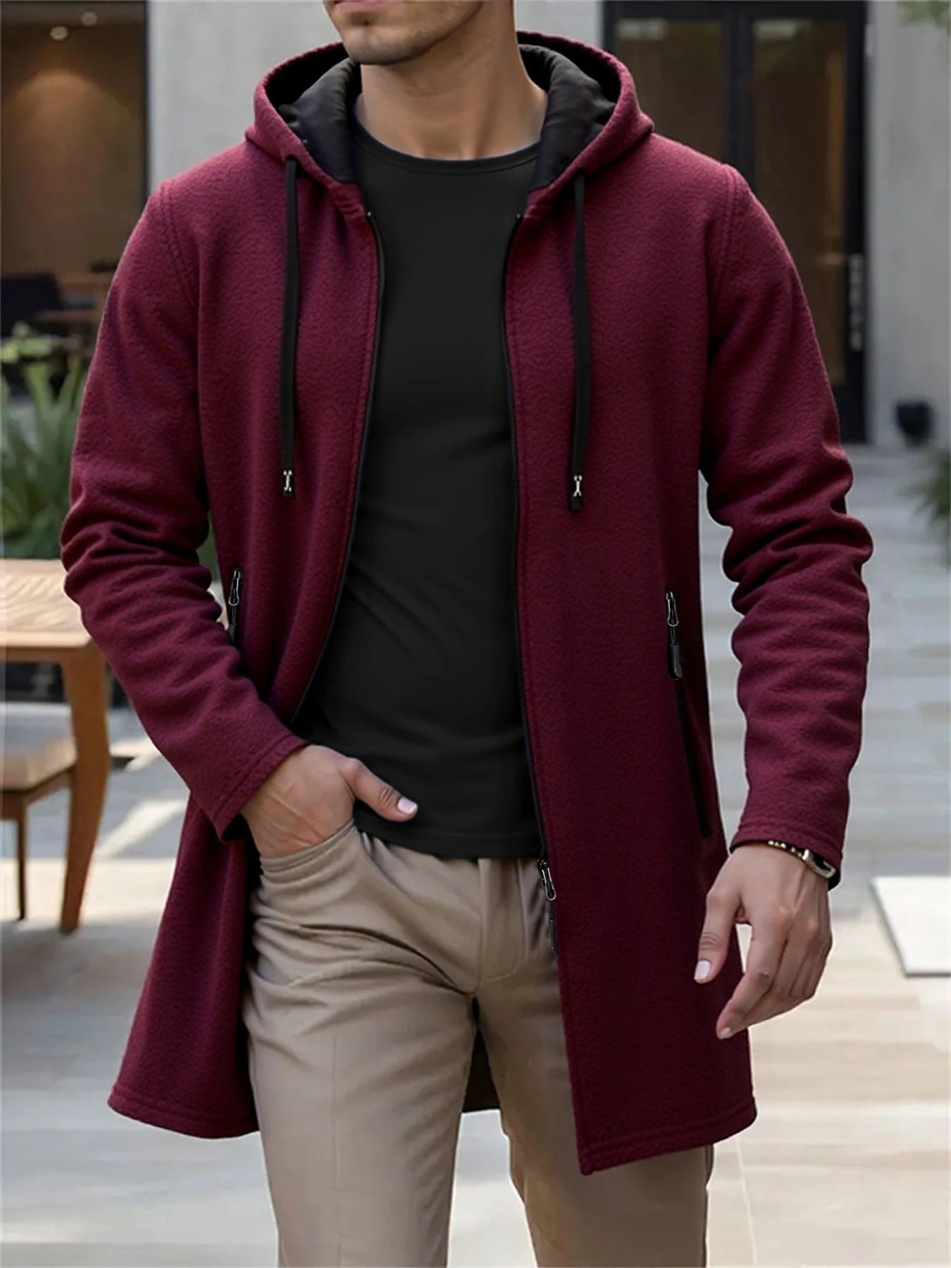 🧥 Men’s Hooded Long Knit Jacket – Streetwear Comfort Meets Everyday Style