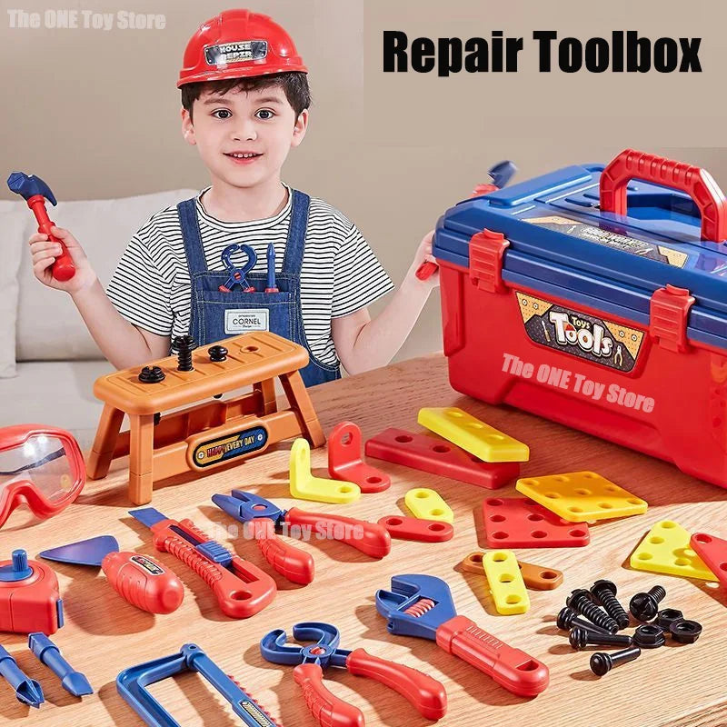 Kids Repair Toolbox Set with Simulation Electric Screwdriver And Drill Pretend Play Engineering Assembly Toy Educational gift
