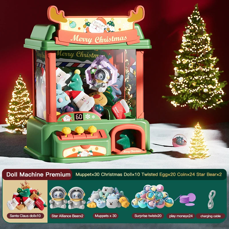 New Christmas Theme Doll Machine Coin Operated Play Game Claw Catch Toy Machines Dolls Children Interactive Toys Christmas Gifts