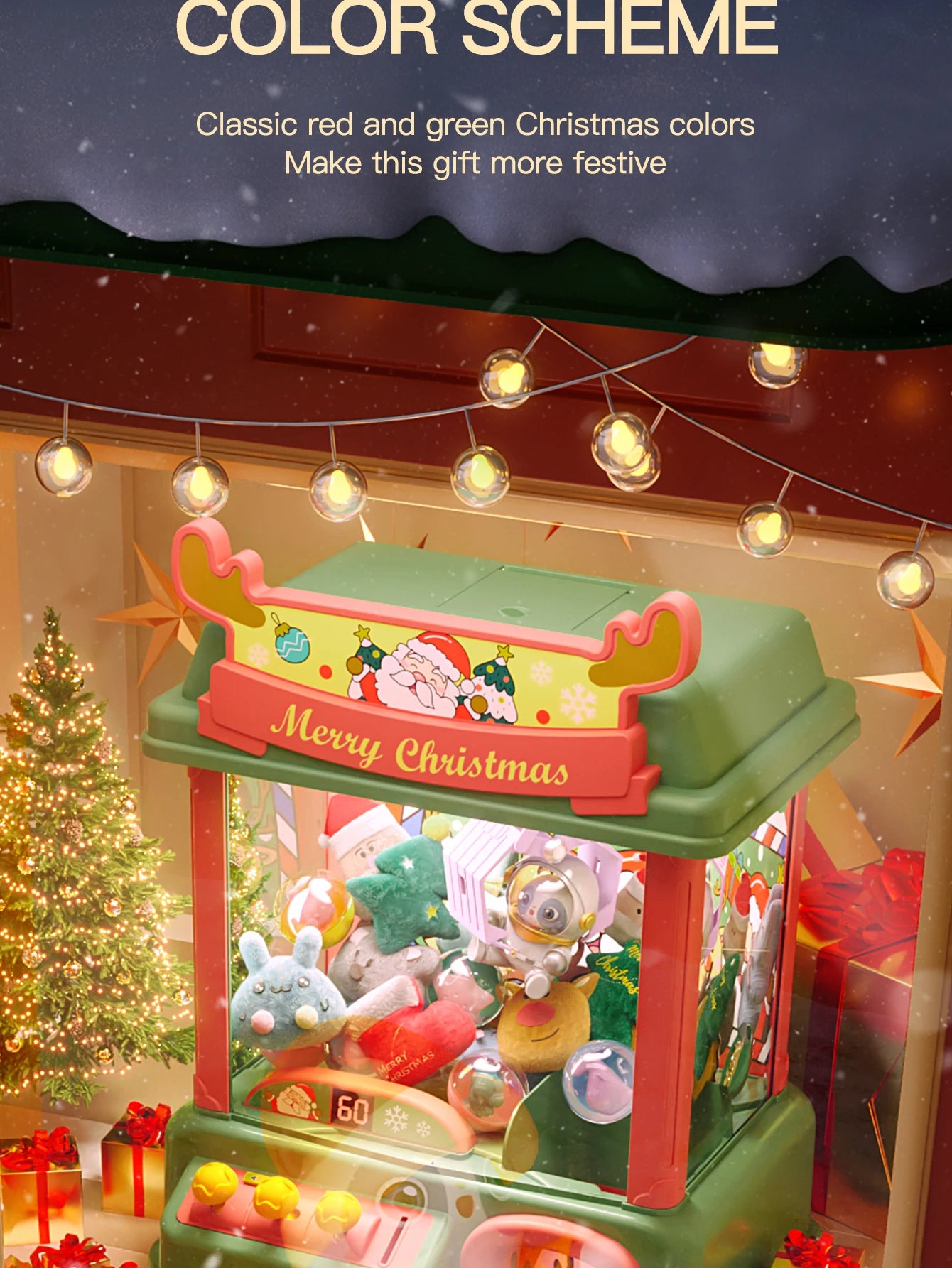 New Christmas Theme Doll Machine Coin Operated Play Game Claw Catch Toy Machines Dolls Children Interactive Toys Christmas Gifts